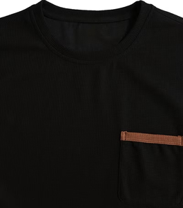 Men's Knitted Solid Color <b>Waffle</b> Pattern Casual T-<b>Shirts</b> with Pockets Crew Neck Short Sleeve Regular Fit Slight Stretch Fabric - Product Image 6