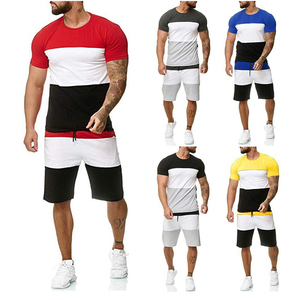 Chándal deportivo de verano de manga corta de alta calidad para hombre, conjuntos de gemelos, camiseta tejida con patrón sólido transpirable y pantalones cortos - Product Image 3