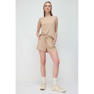 Pantalones Cortos Casuales con Cintura Elástica Ajustable, Bolsillos y Cordón, 100% Modal - Product Image 1