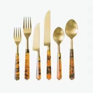 Ensemble de couverts en acier inoxydable haut de gamme avec poignée en résine Couverts élégants Vaisselle à manger élégante pour hôtel à domicile et banquet - Product Image 1