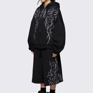 Sweat-shirt à capuche surdimensionné en tricot personnalisé pour femmes, décontracté, épaules tombantes, respirant, 100% coton, streetwear d'hiver - Product Image 4