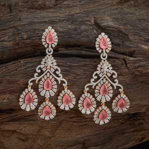 Boucles d'oreilles pendantes en zircon 180697, forme fleur, plaqué rhodium/or rose, taille poire, pour occasions de mariage - Product Image 3