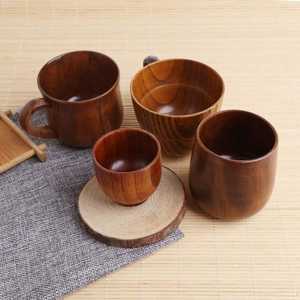 ถ้วยน้ำทำจากยางแข็งขนาดเล็กแบบพกพา, แก้วกาแฟไม้โอ๊กทรงไข่แบบตุรกีแก้วชาถ้วยสาเกทำจากไม้ที่มีที่จับ - Product Image 3