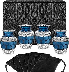 Set of 4 Small Mini Keepsake Urns <b>for</b> Human <b>Ashes</b> in Blue Fire With Velvet <b>Box</b> - Product Image 1