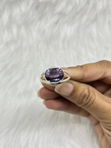 Natural Amethyst Boho <b>Ring</b> Handmade <b>Silver</b> <b>Statement</b> <b>Ring</b> with Oval Cut Diamond Bezel Setting for Weddings - Product Image 4