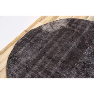 Tapis vintage 4,6 x 4,6 pieds, tapis turc noir à fleurs en laine - Product Image 5