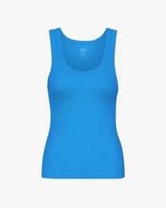 Ladies 100% Cotton Rib Textured Breathable Casual Tank Top Customized Logo Solid Color Pacific Blue Best Quality Export - Product Image 1