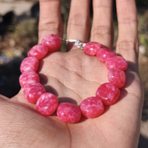 Big Pink Smooth Nugget Beads <b>Silver</b> Plated Adjustable <b>Bracelet</b> Natural Color Gemstone Jewelry Healing Handmade Gift Women - Product Image 2