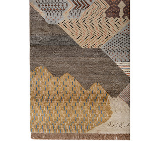 Alfombra Manchaha Beige y Marrón de Lana y Seda de Bambú Anudada a Mano Les-2800 con Diseño de Patchwork para Uso Doméstico - Product Image 4