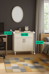 Commode Arion Kids Pera avec un design de rangement élégant avec couvercle, corps en MDF et pieds en bois, commode Pera élégante et soignée pour enfants - Product Image 2