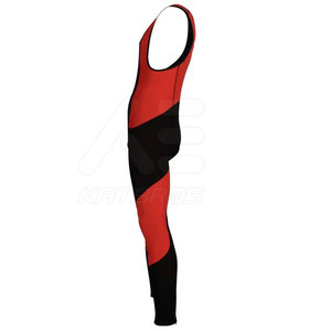 Men's Red Black Color Blocked Bib Tights Fitted Quick Dry Spandex Polyester <b>Cycling</b> Wear Long Length Adult Size - Product Image 4