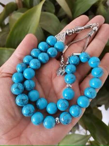 Tasbih de luxe fait main, 108 perles, pierre turquoise, chapelet de prière islamique, bijoux musulmans, exportation Inde - Product Image 3