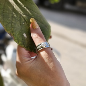 Stylish Silver <b>Moonstone</b> Rhombus <b>Ring</b> Oxidized Silver Wedding and Party Accessory - Product Image 4