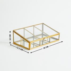 Lujosa caja de exhibición de vidrio de cuatro compartimentos con marco de latón dorado para almacenamiento de joyas, té y recuerdos - Product Image 6