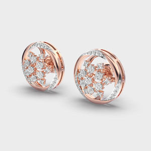 Boucles d'oreilles clous de luxe rondes à motifs floraux en or rose/jaune/blanc 14 carats |   Fabricant de bijoux fins sur mesure OEM - Product Image 3