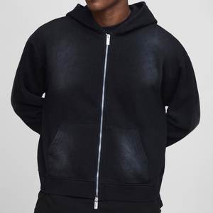 Sudaderas con capucha para hombre lavadas con logotipo personalizado negro al por mayor, sudaderas con capucha de invierno transpirables ecológicas, ropa de calle informal, sudaderas con capucha estampadas para hombre - Product Image 1