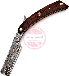 Maquinilla de afeitar plegable recta de acero de Damasco hecha a mano - Product Image 2