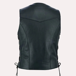 Gilet vintage pour homme en cuir véritable, respirant et coupe-vent, style cowboy et motard vieilli, service OEM, streetwear décontracté - Product Image 4