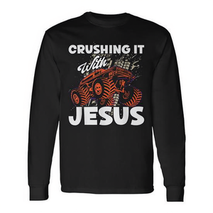 Camiseta de manga larga con estampado de Monster Trucks para promociones cristianas: ¡Con Jesús, todo es posible! - Product Image 2