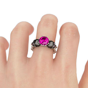 แหวนเงินแท้รูปหัวกะโหลกเจลิยา ทูโทน ทรงกลม สำหรับงานปาร์ตี้ - Product Image 4