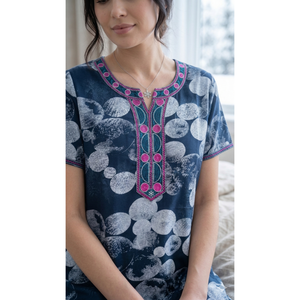 Camisón Largo Cómodo para Mujer, Tejido de Alta Calidad, Mangas Cortas, Largo Completo, con Bolsillo Lateral, Ropa de Dormir para Dama - Product Image 3