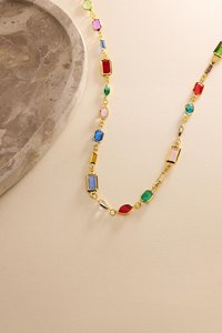 Collar de Piedras Preciosas Coloridas de Esmeralda, Rubí y Zafiro, Plata de Ley 925, Chapado en Oro de 14K - Product Image 3