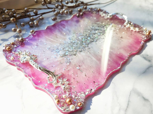 Rounded Shape Decorative Resin Tray with Matching Coaster Dinner <b>Set</b> <b>Dish</b> Plates Service Tray Decorative Coffee Tea <b>Serving</b> Tray - Product Image 2