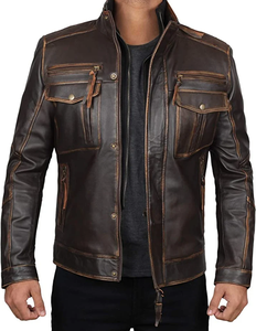 High Street Distressed Custom 100% Veste multicolore à col montant en cuir véritable avec doublure respirante Viscos Fermeture à glissière - Product Image 1