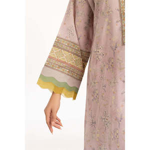 Conjunto de Dos Piezas con Estampado Jacquard en Morado Claro para Mujer, Top de Manga Tres Cuartos en Tela Crepé Informal, Talla XS para Primavera/Verano - Product Image 3