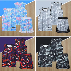 Conjunto de camiseta de baloncesto con estampado personalizado, chaleco de entrenamiento para adultos con cuello redondo, pantalones cortos de doble bolsillo, traje deportivo, uniforme de baloncesto - Product Image 3