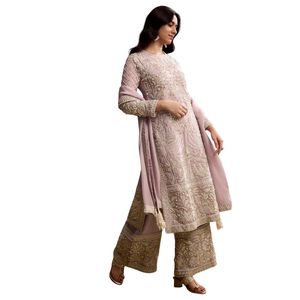 Baby rosa Organza Palazzo vestito con Zari e Moti lavoro all'ingrosso donna abbigliamento etnico OEM fabbrica fornitore di moda - Product Image 1