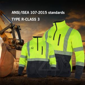 เสื้อกั๊กนิรภัยโพลาร์ฟลีซโพลีเอสเตอร์เรืองแสง ANSI ระดับ 3 แขนยาว มีกระเป๋าจิงโจ้ สะท้อนแสง ไฟ LED แบบมีฮู้ด ซิปครึ่งตัว - Product Image 5