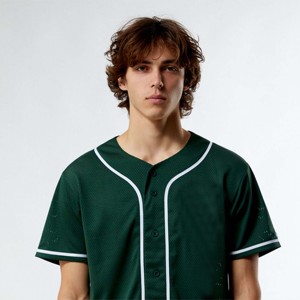 Maillot de baseball en maille respirante pour hommes, tissu en soie et flanelle avec logo personnalisé pour uniformes d'équipe et vêtements de sport décontractés - Product Image 1