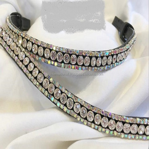 Hermoso cristal brillante hecho a mano 3 filas canal abierto AB cristales hechos a medida forma de onda negro cuero Premium banda para cejas de caballo - Product Image 4