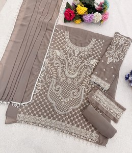 Elegant Precious Color O Neck Style Pure Silk Fabric Heavy Embroidery & Beads Work <b>Three</b> Piece Salwar Suit At Reasonable Rate - Product Image 6