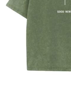 Camiseta de Algodón Extra Grande Color Verde Oliva Lavada para Hombre, Estilo Urbano Vintage, Camiseta con Estampado Lavado Ácido, Proveedor Mayorista Personalizado, Fábrica OEM - Product Image 4