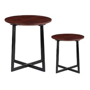 Mesa auxiliar de aluminio con acabado antiguo negro con patas de Metal y muebles superiores de madera redonda para sala de estar Simple elegante para el hogar - Product Image 2