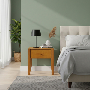 Elegante Mesita de Noche de Madera de Teca con Patas Cónicas |   Con 1 Cajón y Patas Cónicas para una Decoración de Dormitorio Ligera, Aireada y Moderna - Product Image 6