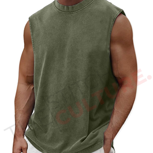 Vintage Washed French Terry Sleeveless Boxy <b>Cropped</b> Tank <b>Top</b> <b>Mens</b> Heavyweight Streetwear Vest - Product Image 3