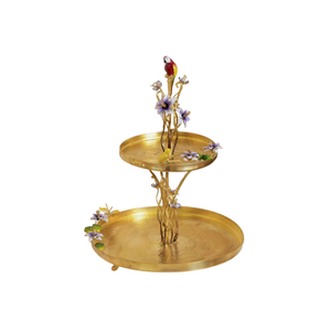 Support à gâteau en laiton tendance à 2 étages, plaqué or, pour la présentation de nourriture et de collations, support à gâteau de table pour mariage, anniversaire - Product Image 1