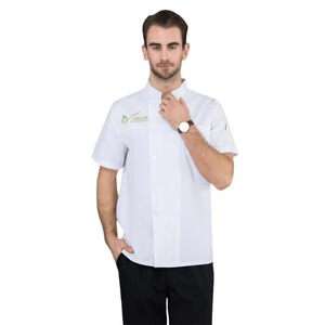 Venta al por mayor Chef abrigo chaqueta de manga corta cocina duradero trabajo uniforme Color sólido impermeable restaurante Chef Chaqueta de algodón - Product Image 4