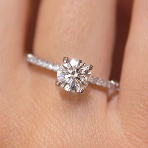 8mm Moissanite Diamond Engagement <b>Ring</b> | <b>Solitaire</b> Pave Band Bridal Wedding <b>Ring</b> | 18K Gold Plated <b>Silver</b> Anniversary <b>Ring</b> - Product Image 2