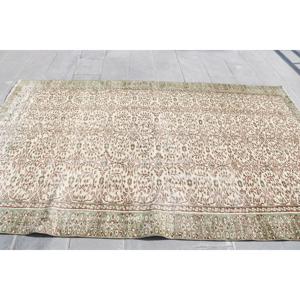 พรมขนาด 5.6x9.2 ฟุต, พรมตุรกีโบราณ, พรมขนสัตว์โมร็อกโกสีเขียวน้ำตาล - Product Image 3