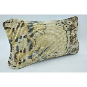 Beige 8x16 pouces luxe laine Kantha Patchwork oreiller tissé Design brodé Vintage impression carré tufté oreiller canapé noël - Product Image 2