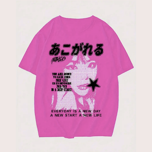T-shirt Style Y2K pour femmes mode japonaise coupe régulière col rond manches courtes tenue quotidienne Slogan imprimé haut décontracté usine du Vietnam - Product Image 2