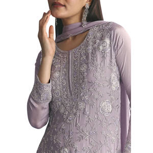 Venta al por mayor de traje lavanda Chinon Kurta Sharara con Moti Work para fiesta de boda, recepción festiva y pedidos étnicos personalizados - Product Image 2