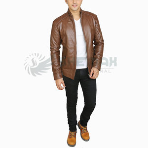 Chaqueta de cuero Vintage para hombre, soporte clásico para moto, cierre de cremallera, acabado resistente, forro suave para clima frío, estilo informal, parte delantera - Product Image 2