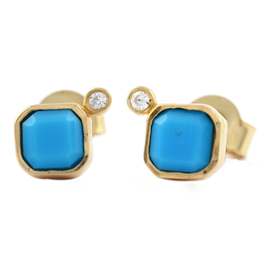 ต่างหูพลอยเทอร์ควอยซ์ธรรมชาติต่างหูทอง14K ทำด้วยมือแข็งเครื่องประดับสำหรับผู้หญิงผลิตใน10K/18K - Product Image 1