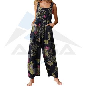 Último diseño 2024 Monos Mujer Sin mangas Floral Mono Pierna ancha Pantalones largos Monos - Product Image 1