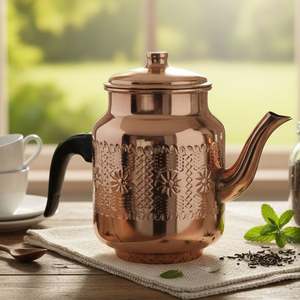 Ensemble théière et cafetière classique en cuivre, design vintage de luxe avec poignée en laiton, verre, céramique et plastique, pour la cuisine - Product Image 2